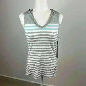 Calvin Klein Grey White & Blue Striped Hooded Active Top